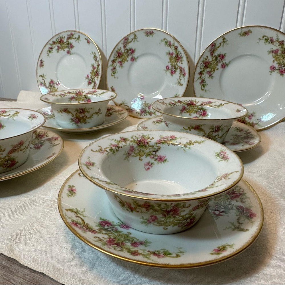 Antique Limoges Custard Cups (4) with Underplates (7)